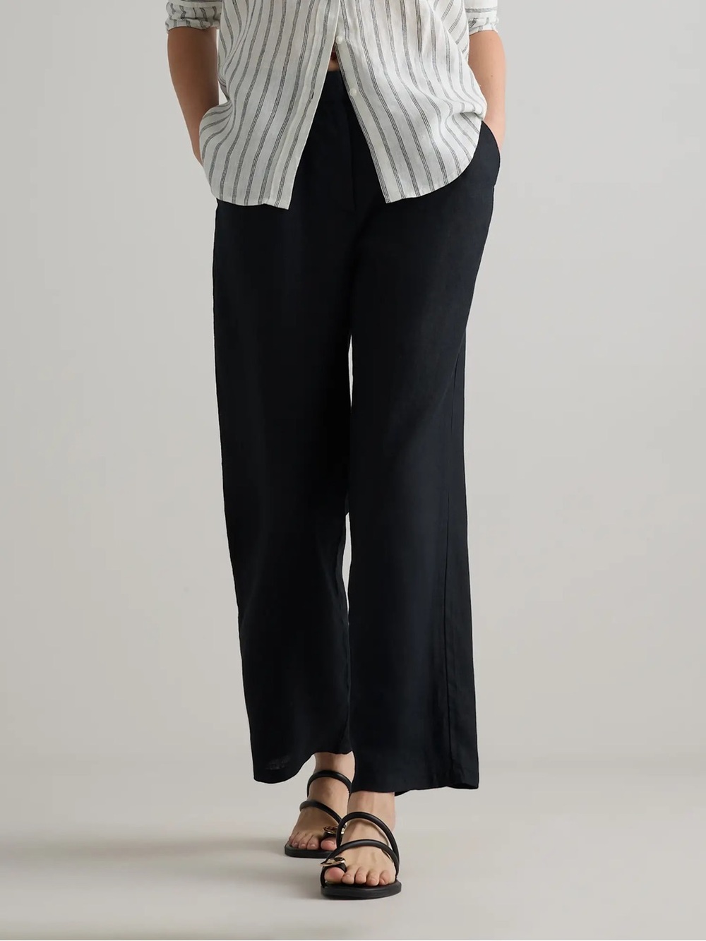 Quince 100% European Linen Black Wide-Leg Linen-Blend Pleated Pants